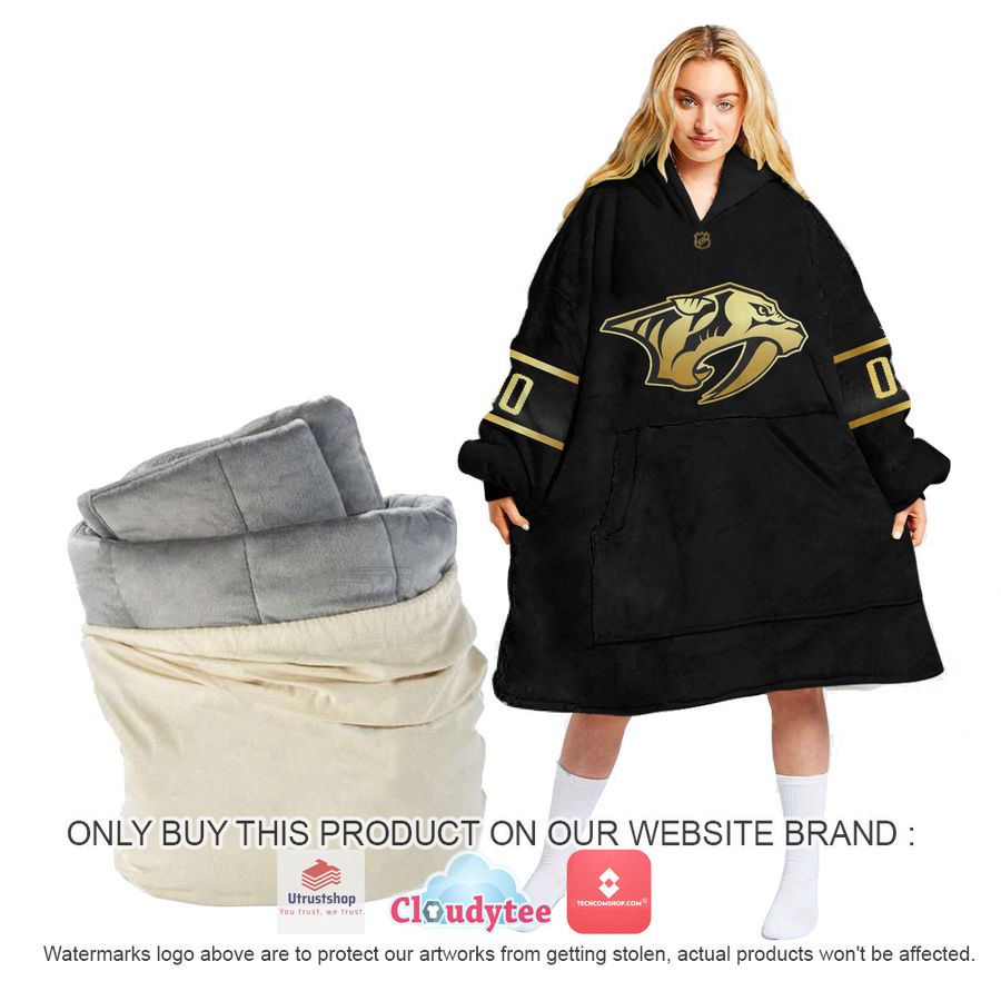personalized black golden nhl nashville predators oodie blanket hoodie 1 79251