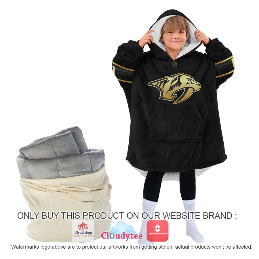 personalized black golden nhl nashville predators oodie blanket hoodie 4 8962