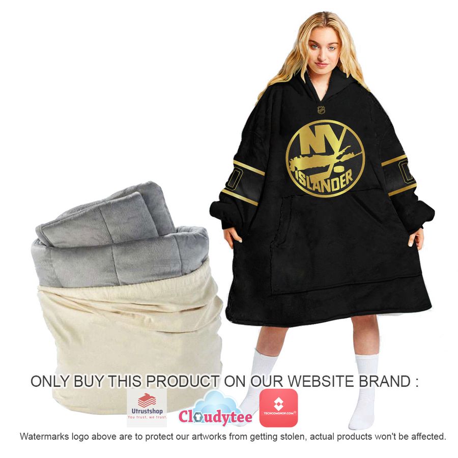 personalized black golden nhl new york islanders oodie blanket hoodie 2 12166