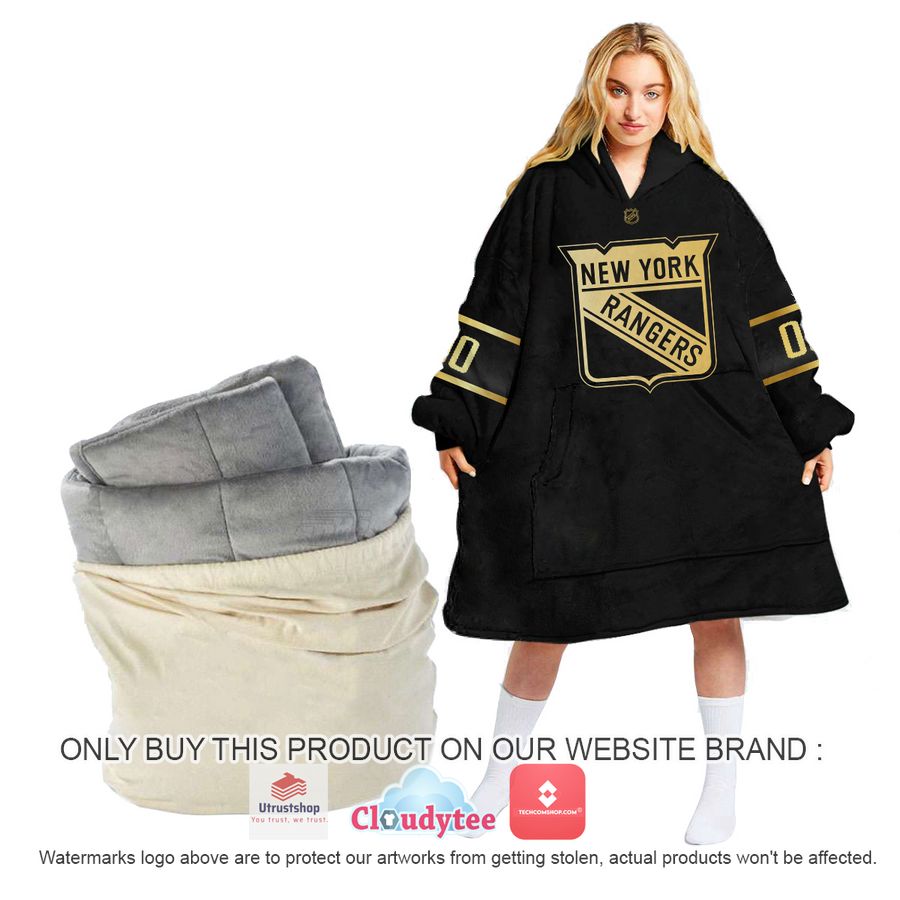 personalized black golden nhl new york rangers oodie blanket hoodie 1 5627