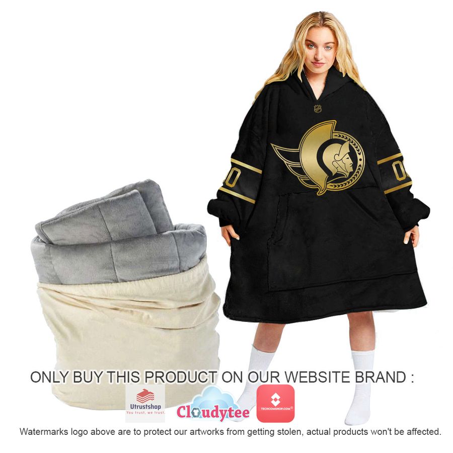 personalized black golden nhl ottawa senators oodie blanket hoodie 1 64683