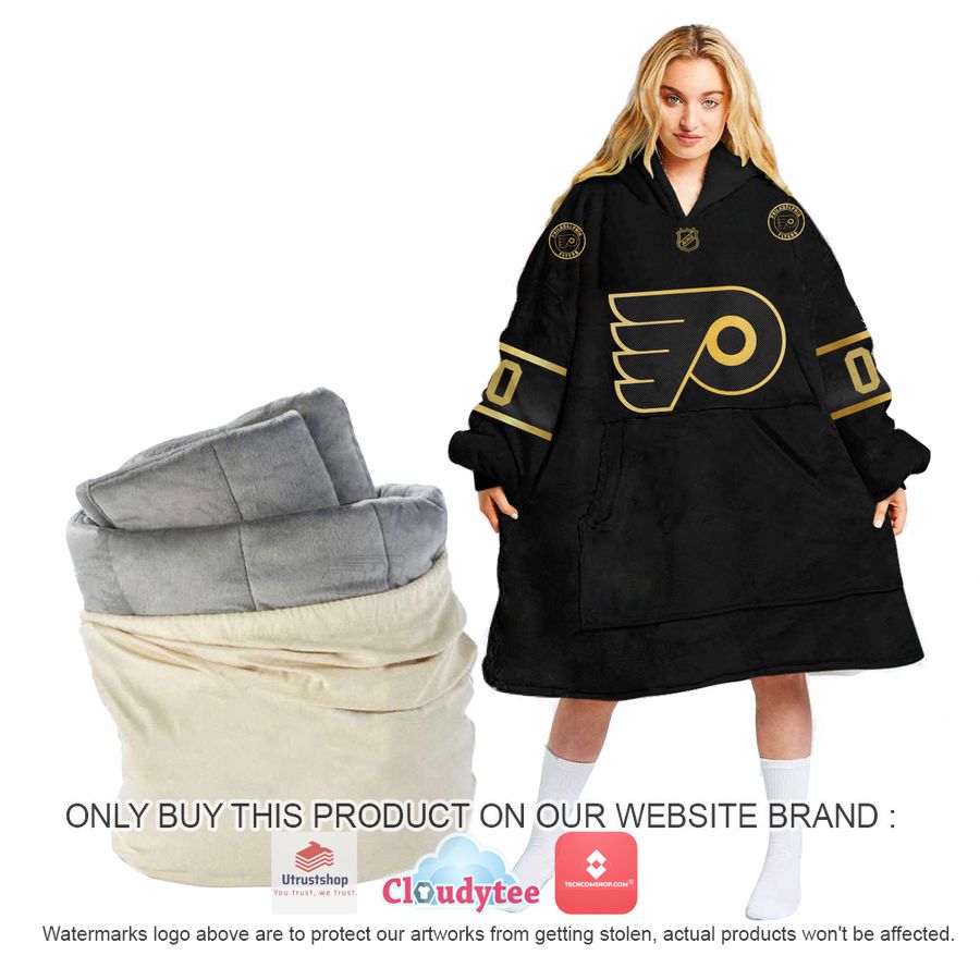 personalized black golden nhl philadelphia flyers oodie blanket hoodie 1 72478