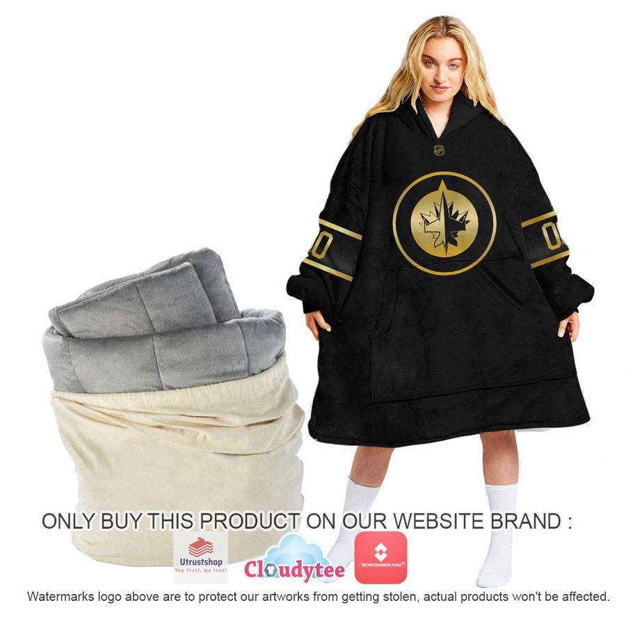 personalized black golden nhl winnipeg jets oodie blanket hoodie 1 51184