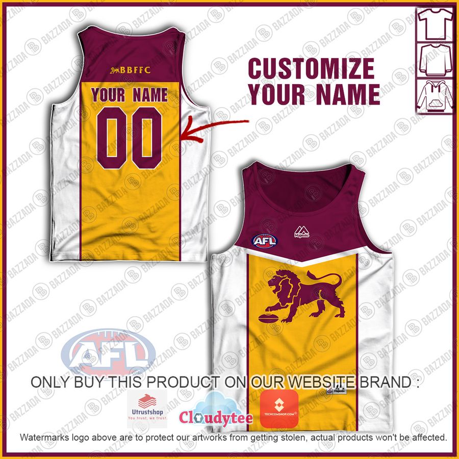 personalized brisbane lions football club vintage retro afl guernsey majestic tank top 1 26326