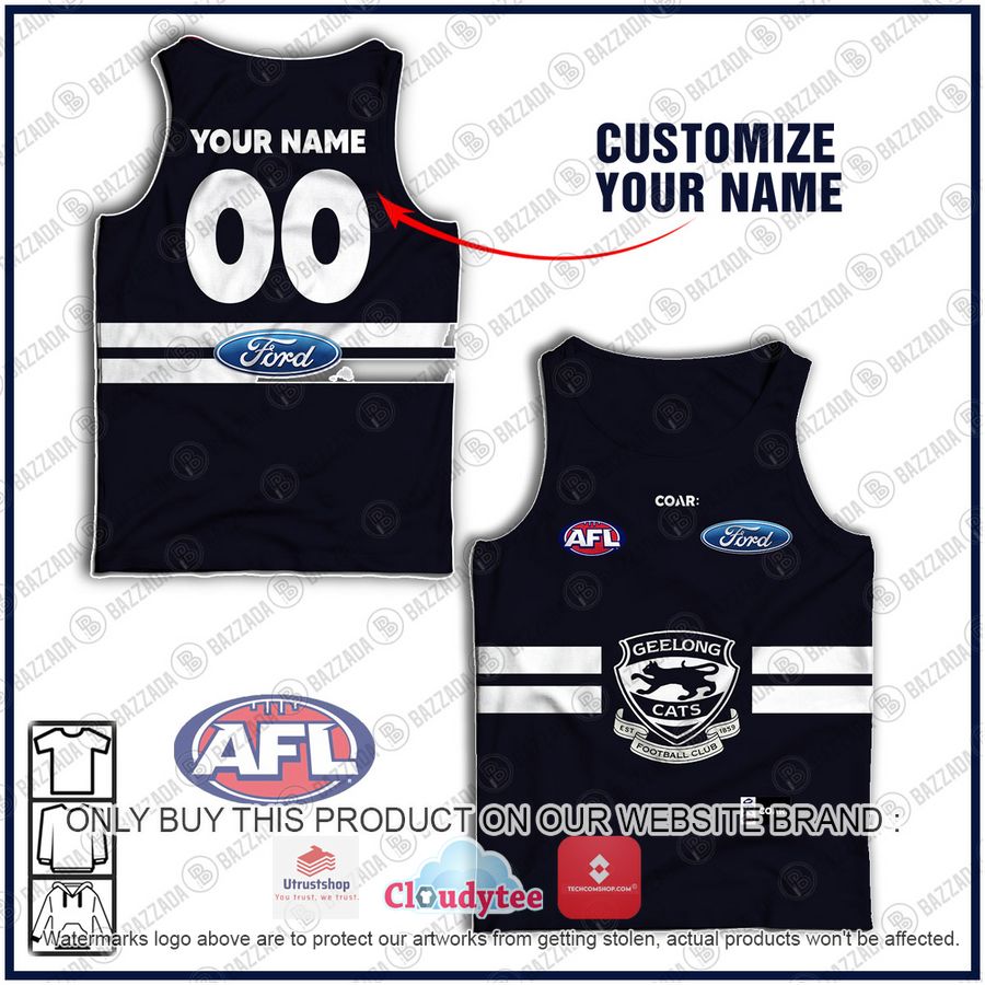 personalized geelong cats football club vintage retro afl guernsey ford black tank top 1 77623