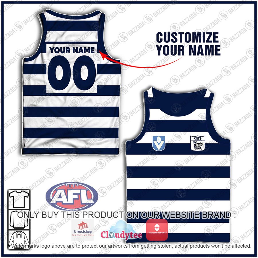 personalized geelong cats football club vintage retro afl stripe blue white tank top 1 71138