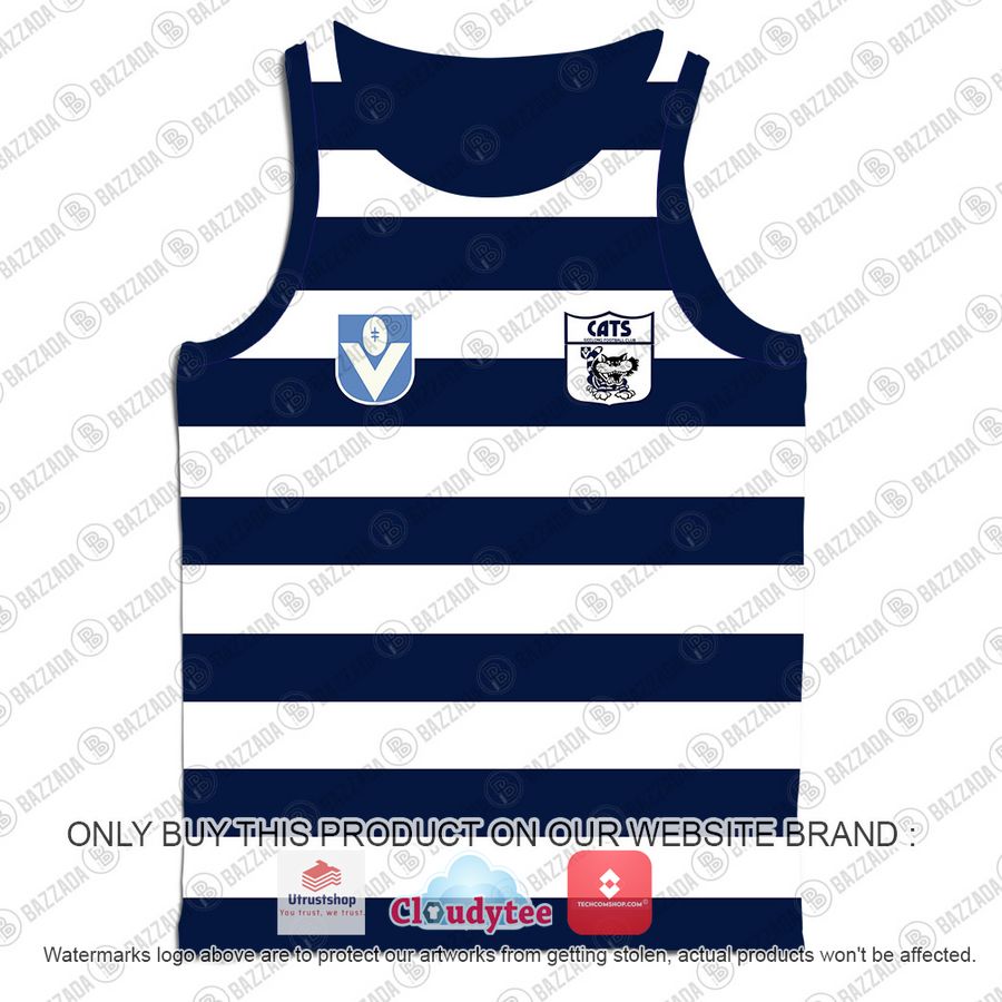 personalized geelong cats football club vintage retro afl stripe blue white tank top 2 10324