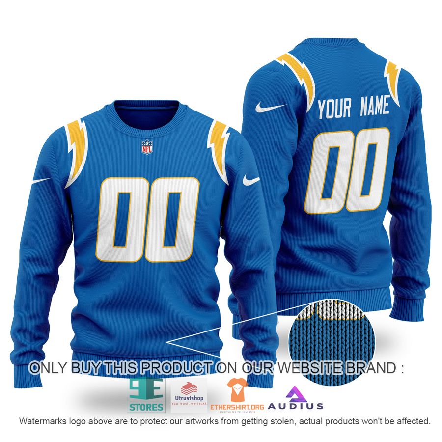 personalized los angeles chargers blue ugly sweater 1 67817