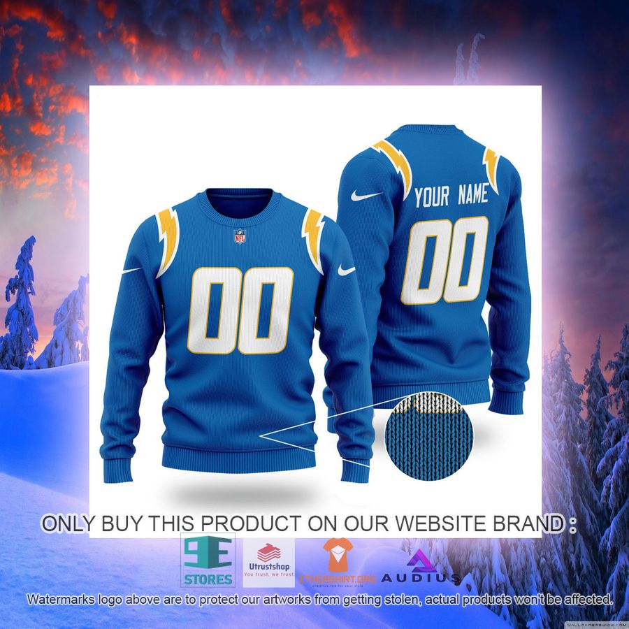 personalized los angeles chargers blue ugly sweater 2 17482