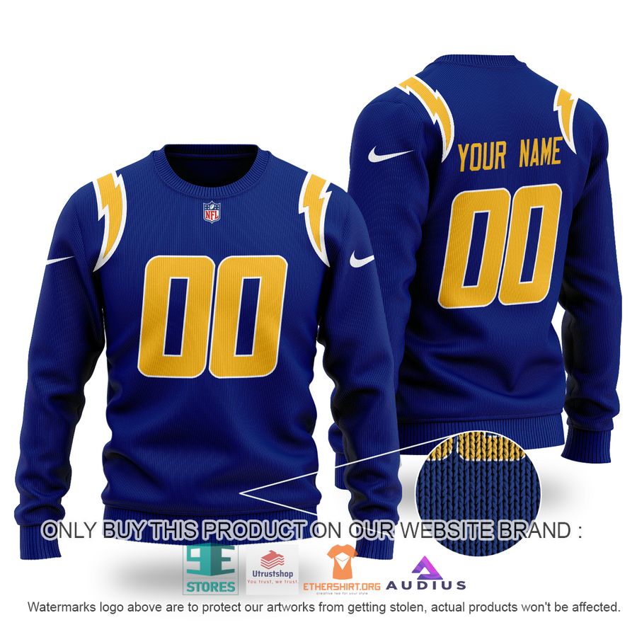 personalized los angeles chargers dark blue ugly sweater 1 70654