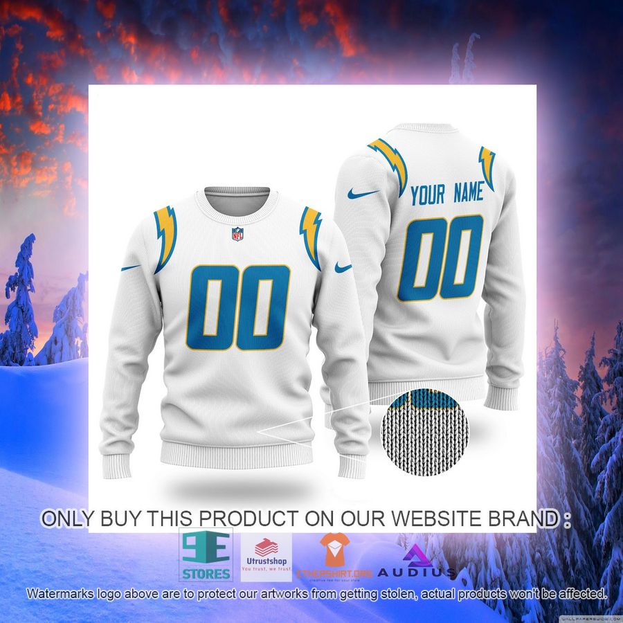 personalized los angeles chargers white ugly sweater 2 74270