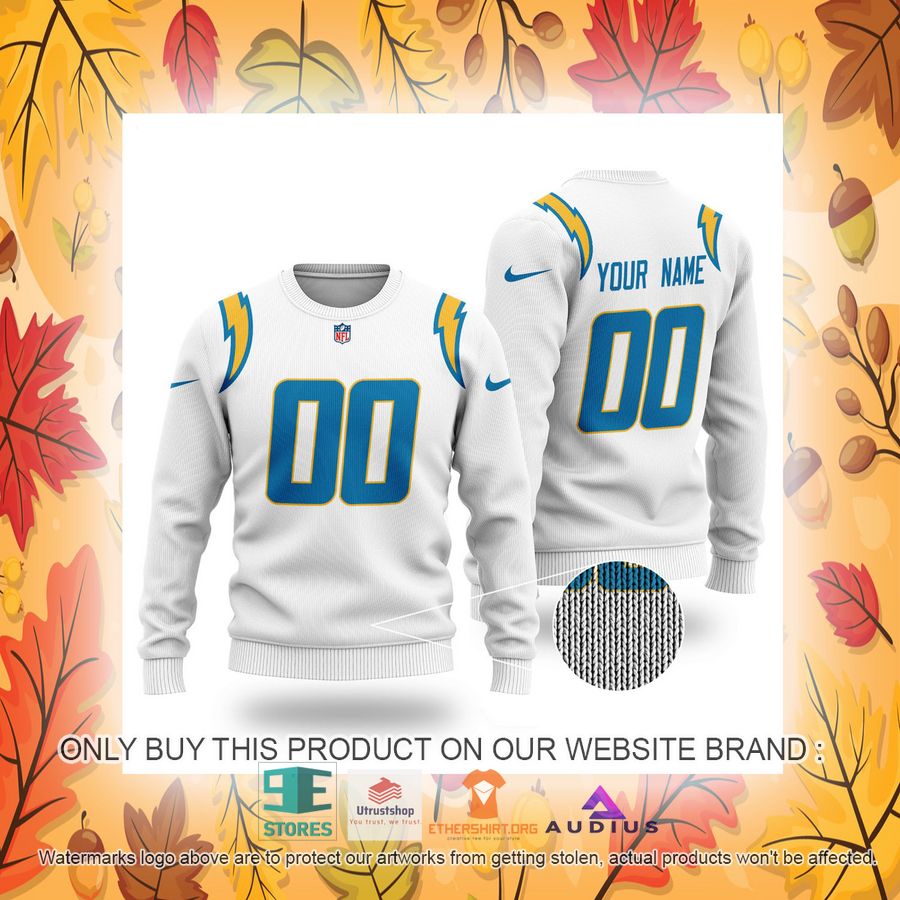 personalized los angeles chargers white ugly sweater 4 25971