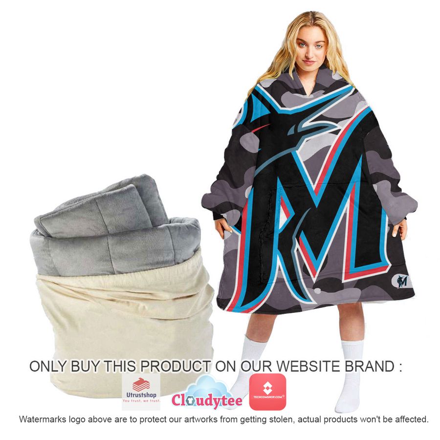 personalized miami marlins camo oodie blanket hoodie 1 34252