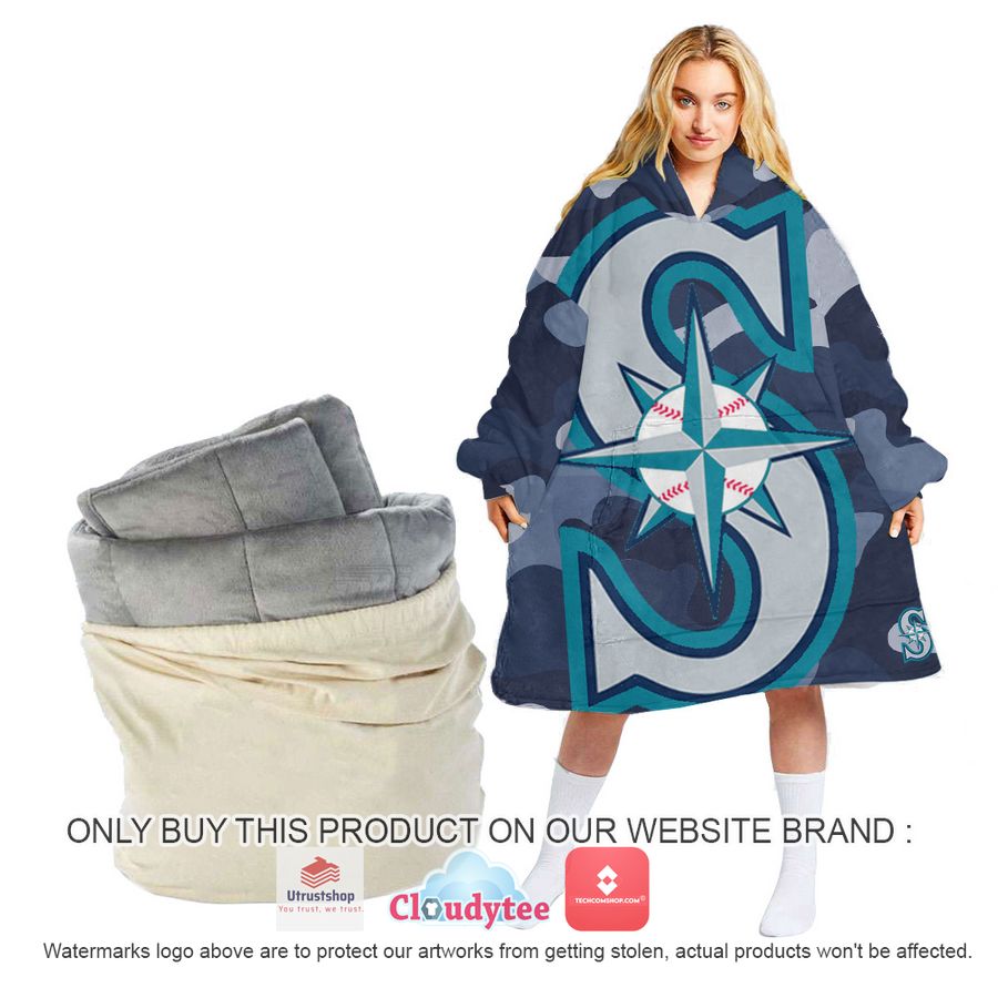 personalized seattle mariners camo oodie blanket hoodie 1 40864