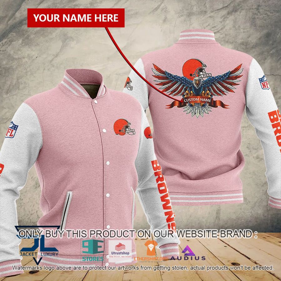 personalized united states flag eagle cleveland browns baseball jacket 5 95447