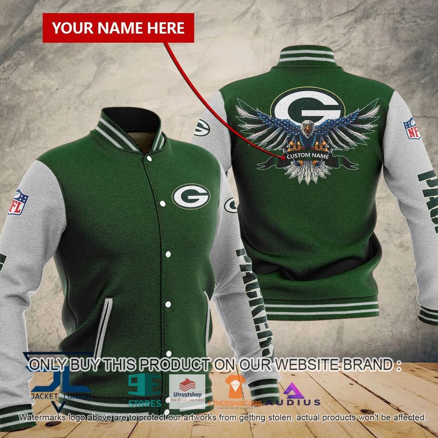 personalized united states flag eagle green bay packers baseball jacket 6 40031