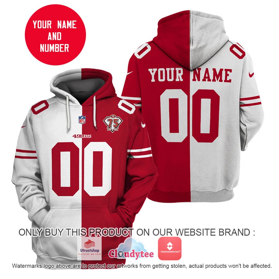 san francisco 49ers nfl custom name and number red white hoodie shirt 1 74233