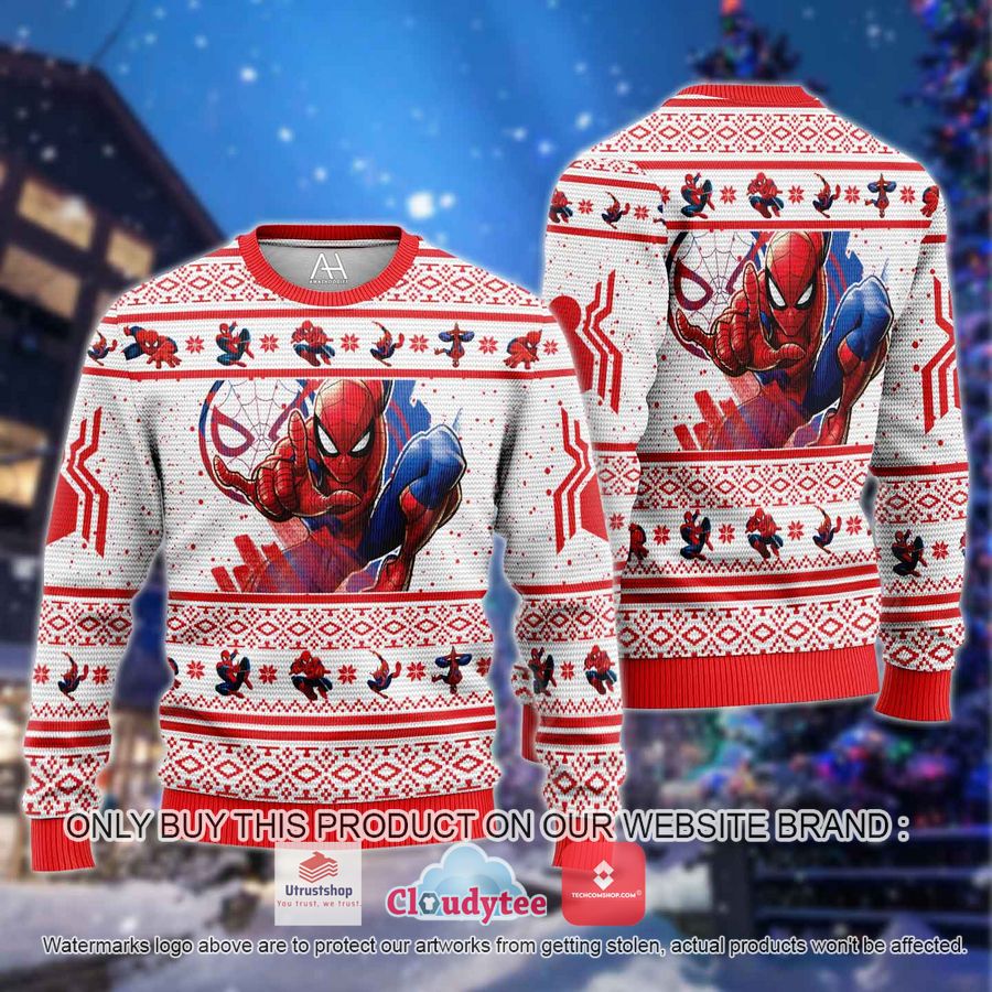 spider man red white christmas all over printed shirt hoodie 1 99346
