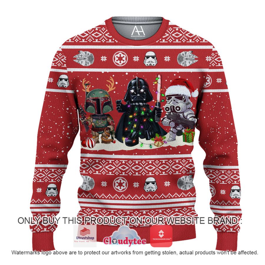star wars darth vader boba fett stormtrooper cartoon red christmas all over printed shirt hoodie 1 47598