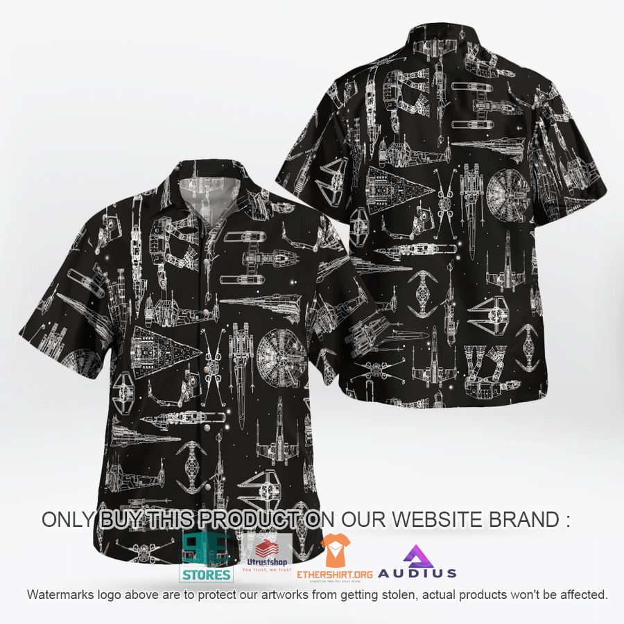 star wars ship pattern black hawaii shirt shorts 2 97105
