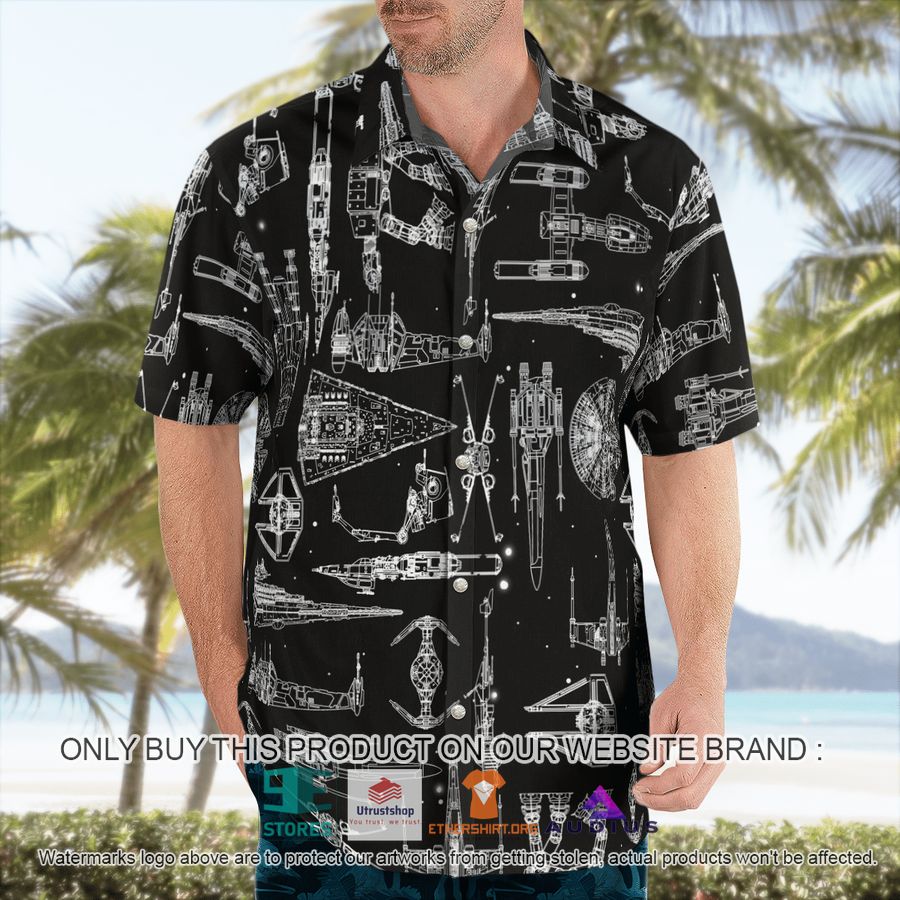 star wars ship pattern black hawaii shirt shorts 4 96839