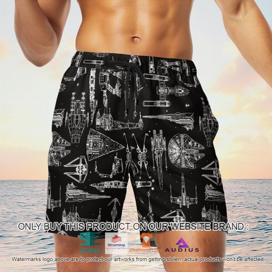 star wars ship pattern black hawaii shirt shorts 5 39319
