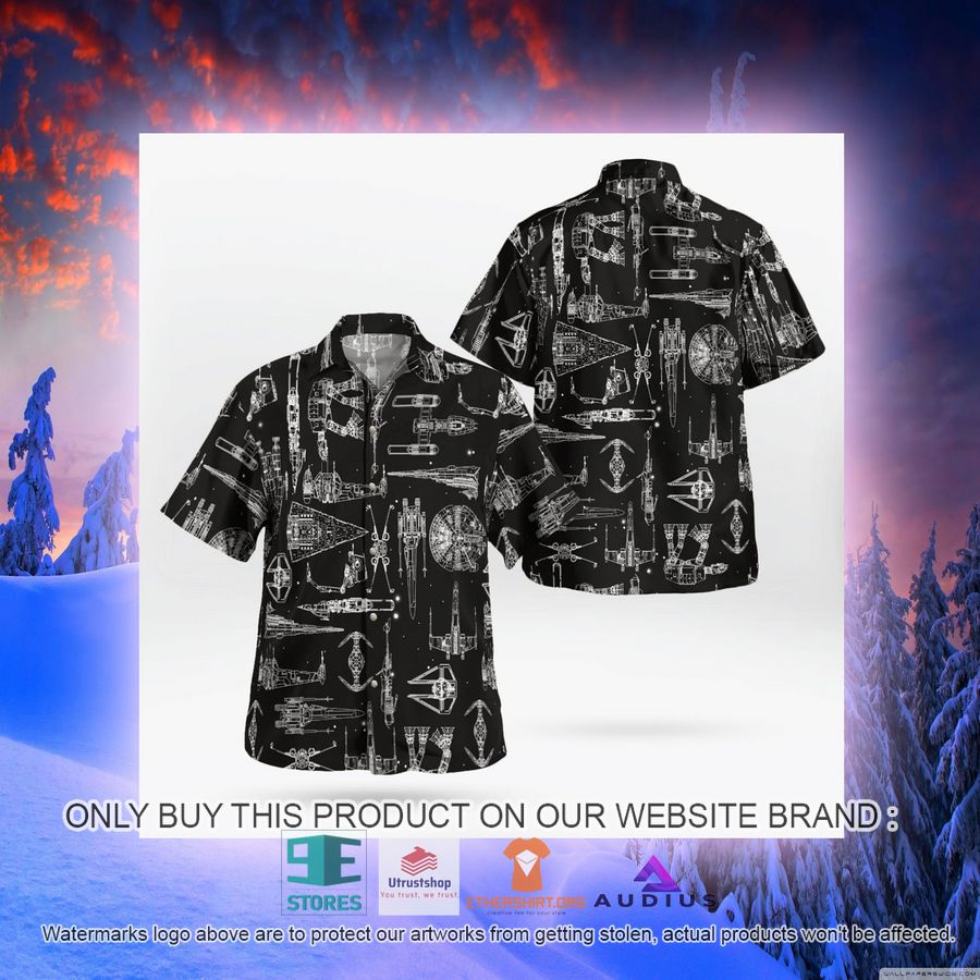 star wars ship pattern black hawaii shirt shorts 8 68875