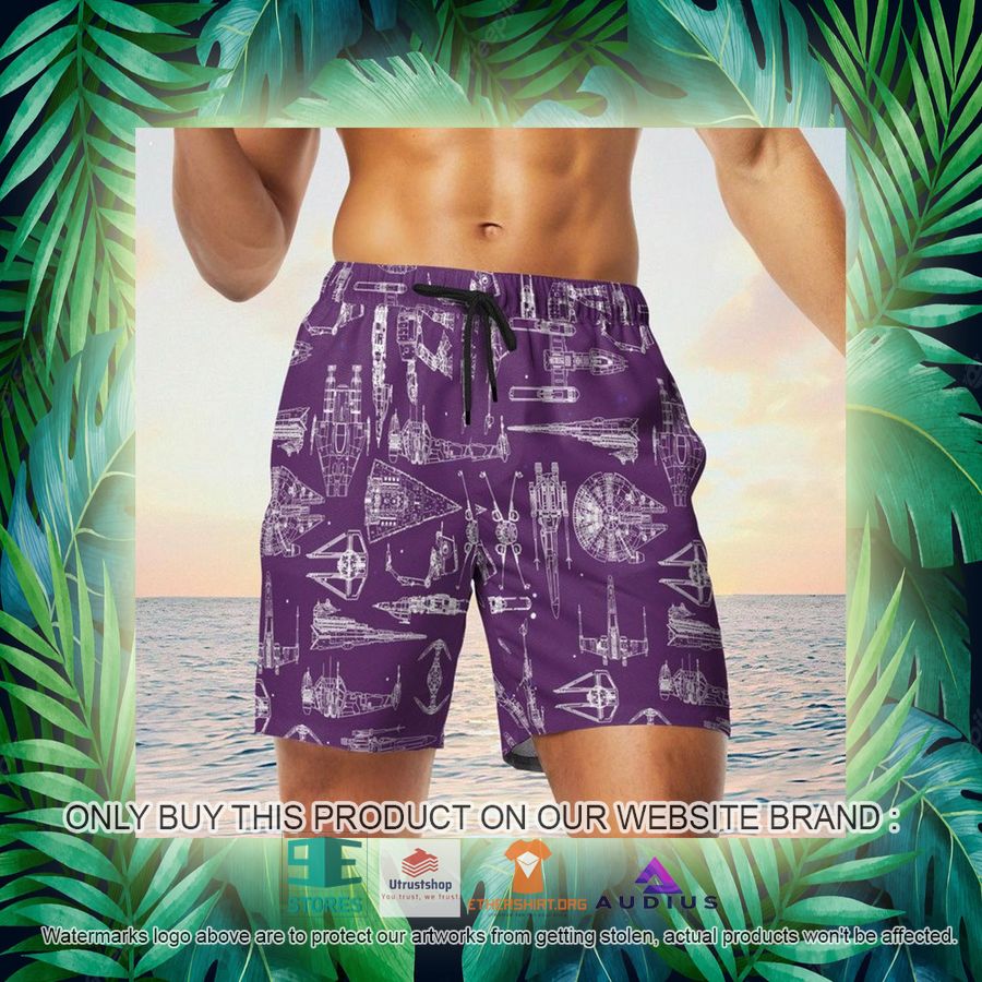 star wars ship pattern violet hawaii shirt shorts 17 4985