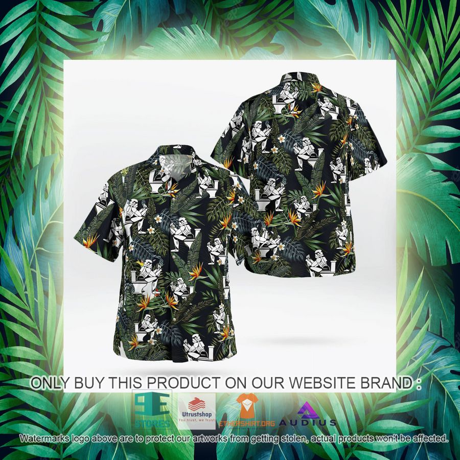 stormtrooper reading on the toilet tropical leaves hawaii shirt shorts 11 59512