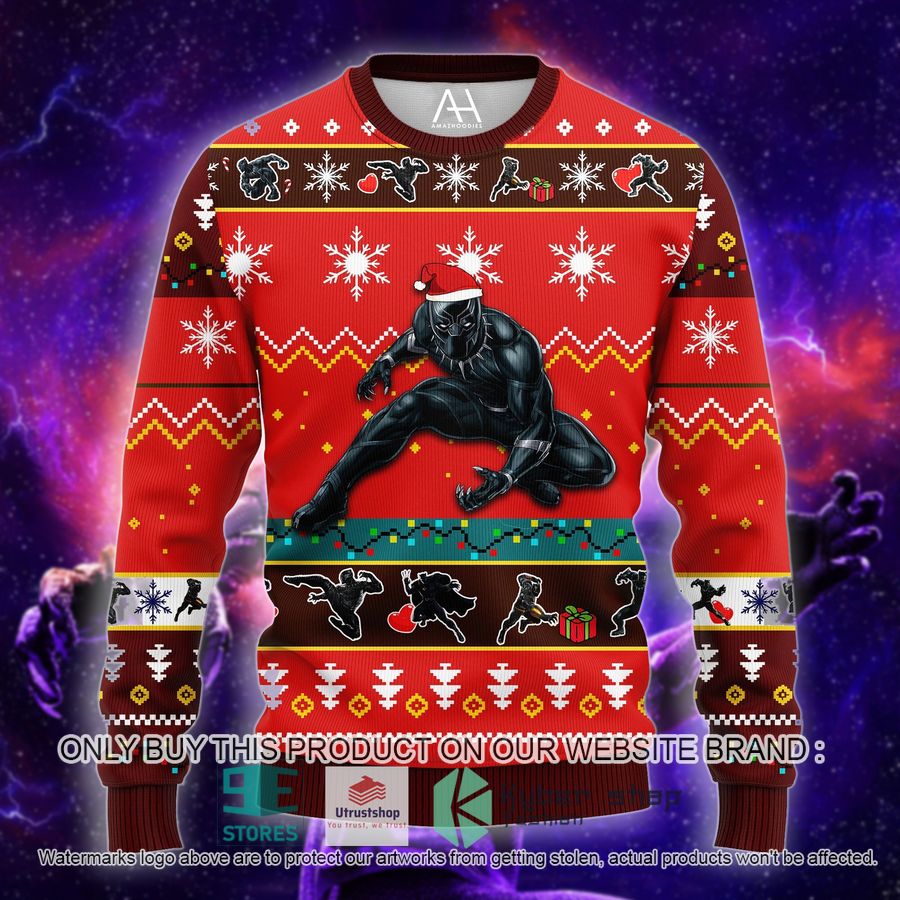 black panther red ugly christmas sweater 1 15487