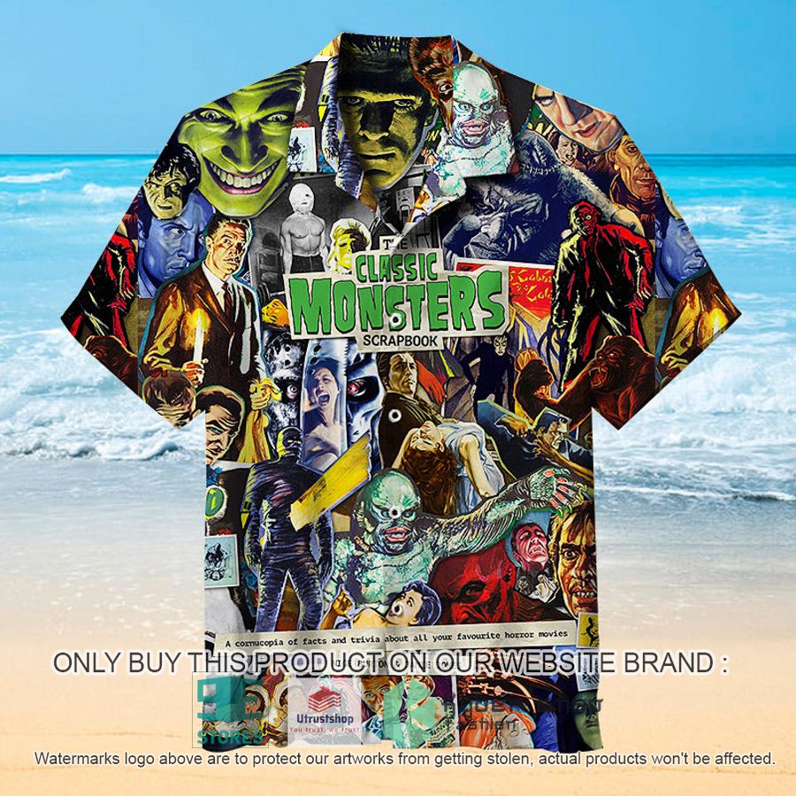classic monsters scrapbook hawaiian shirt 1 8160