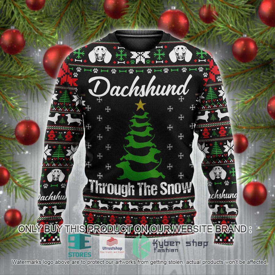 dachshund through the snow christmas tree ugly christmas sweater 1 72032