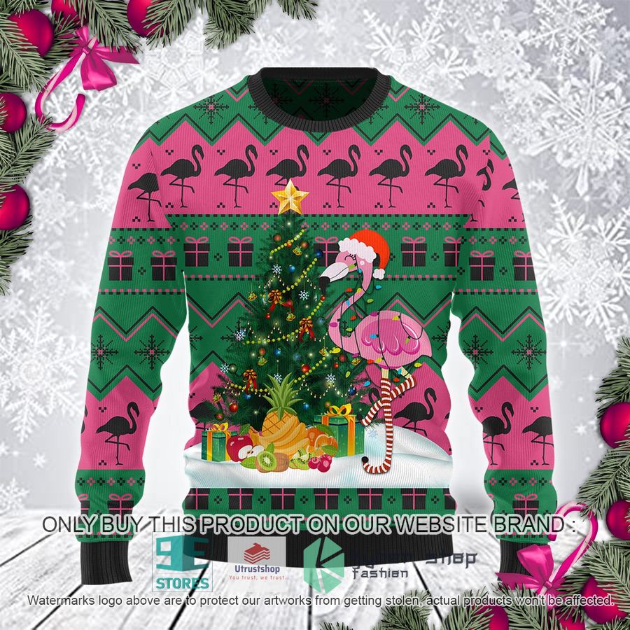flamingo christmas tree ugly christmas sweater 1 79056