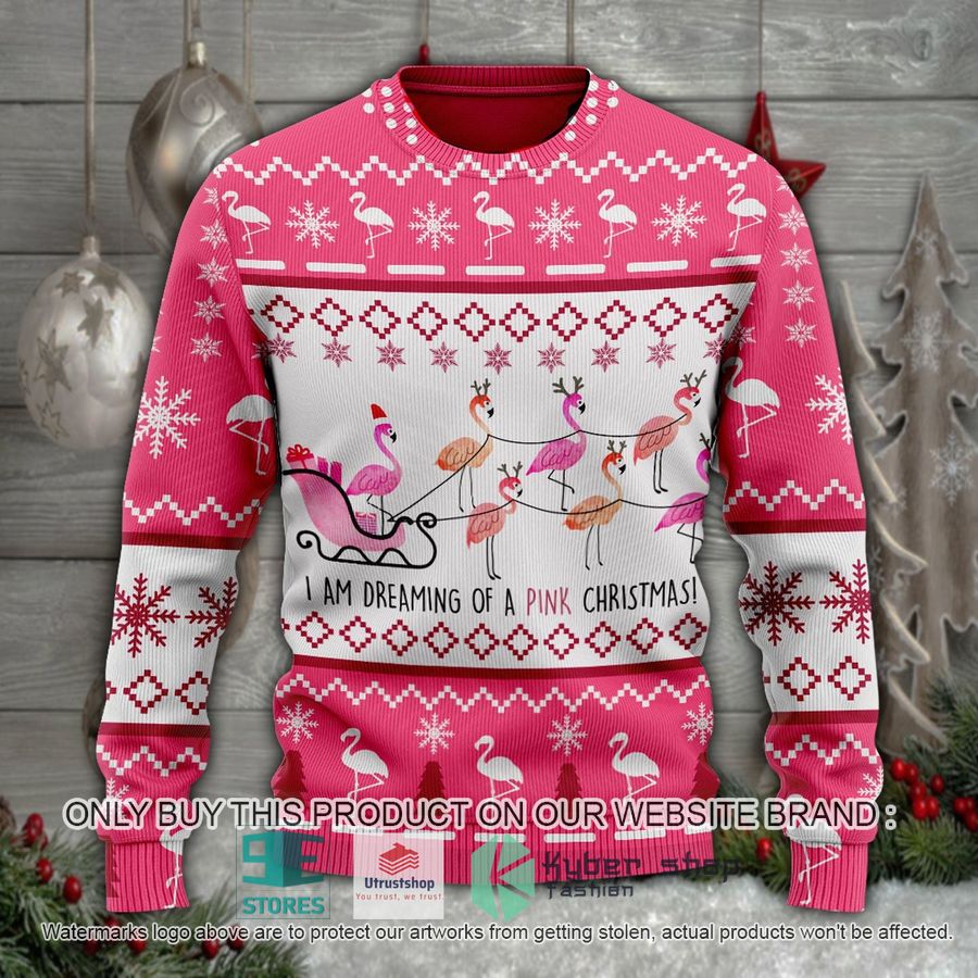 flamingo sleigh im dreaming of a pink christmas ugly christmas sweater 1 18843