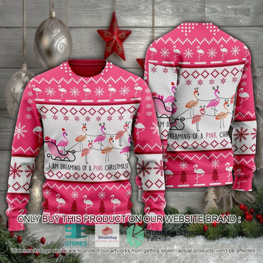 flamingo sleigh im dreaming of a pink christmas ugly christmas sweater 2 8531