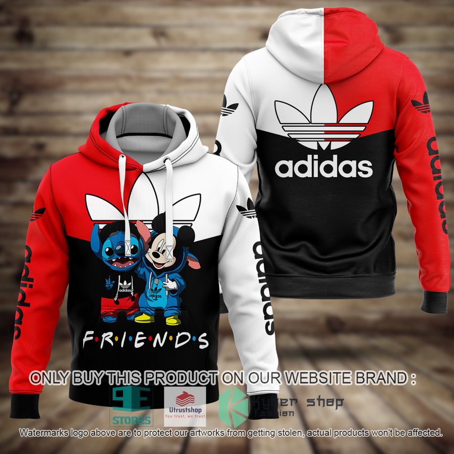 friends mickey mouse stitch adidas red white black 3d hoodie 1 51400
