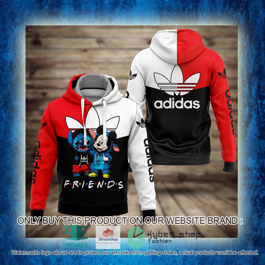 friends mickey mouse stitch adidas red white black 3d hoodie 3 65752