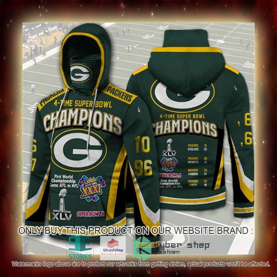 green bay packers 4 times super bowl champions 3d hoodie mask 2 92837