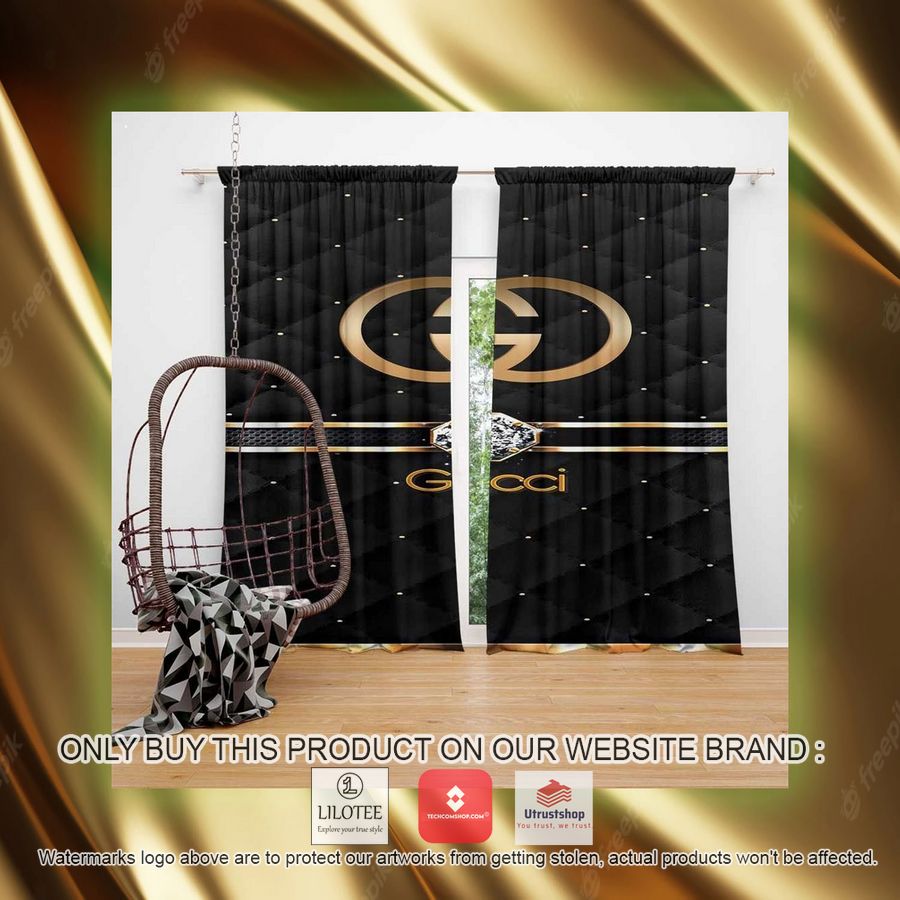 gucci diamond gold logo black windown curtain 4 54151