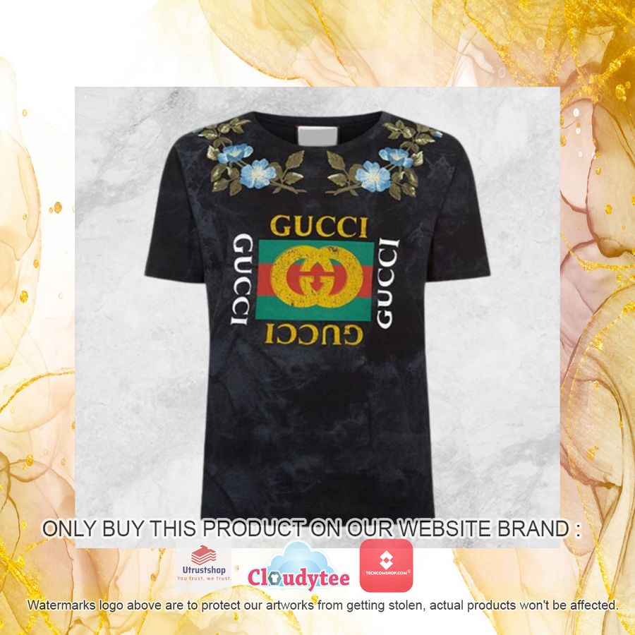 gucci gold logo floral pattern t shirt 2 43529