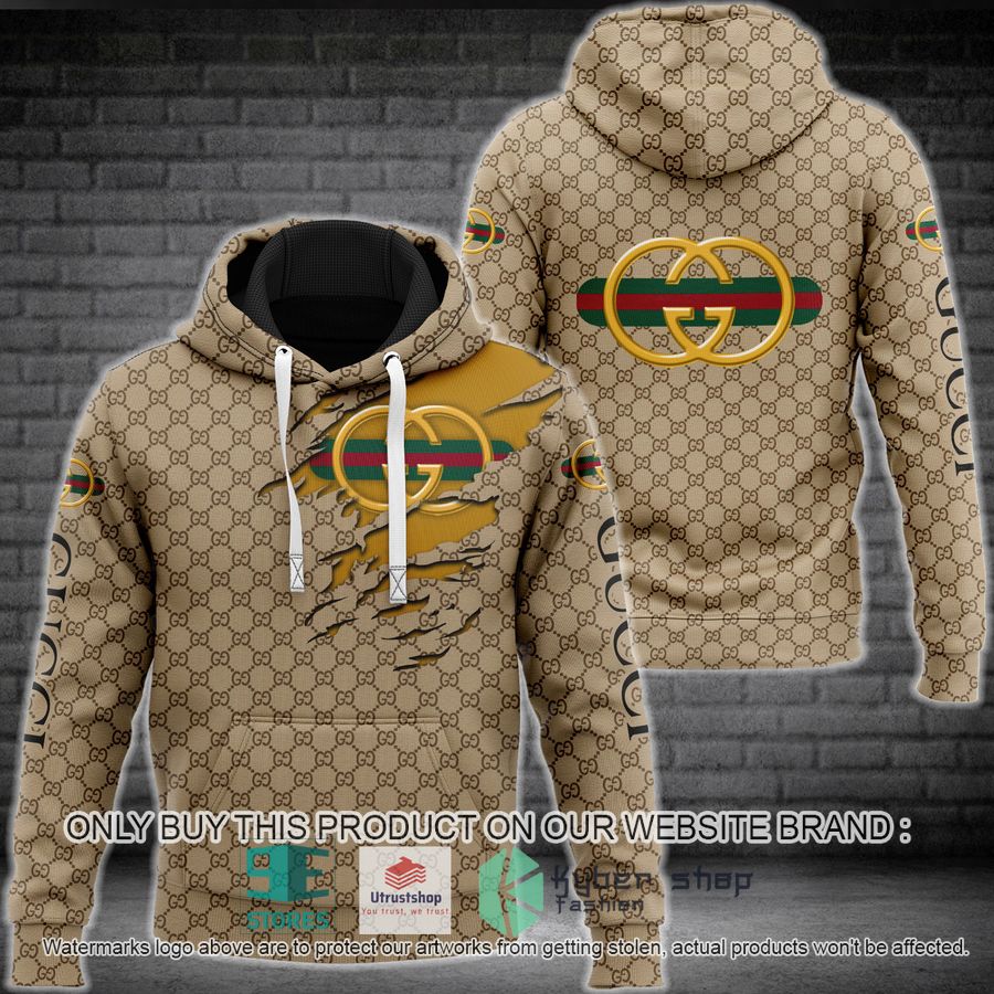 gucci luxury brand khaki pattern 3d hoodie 1 75804