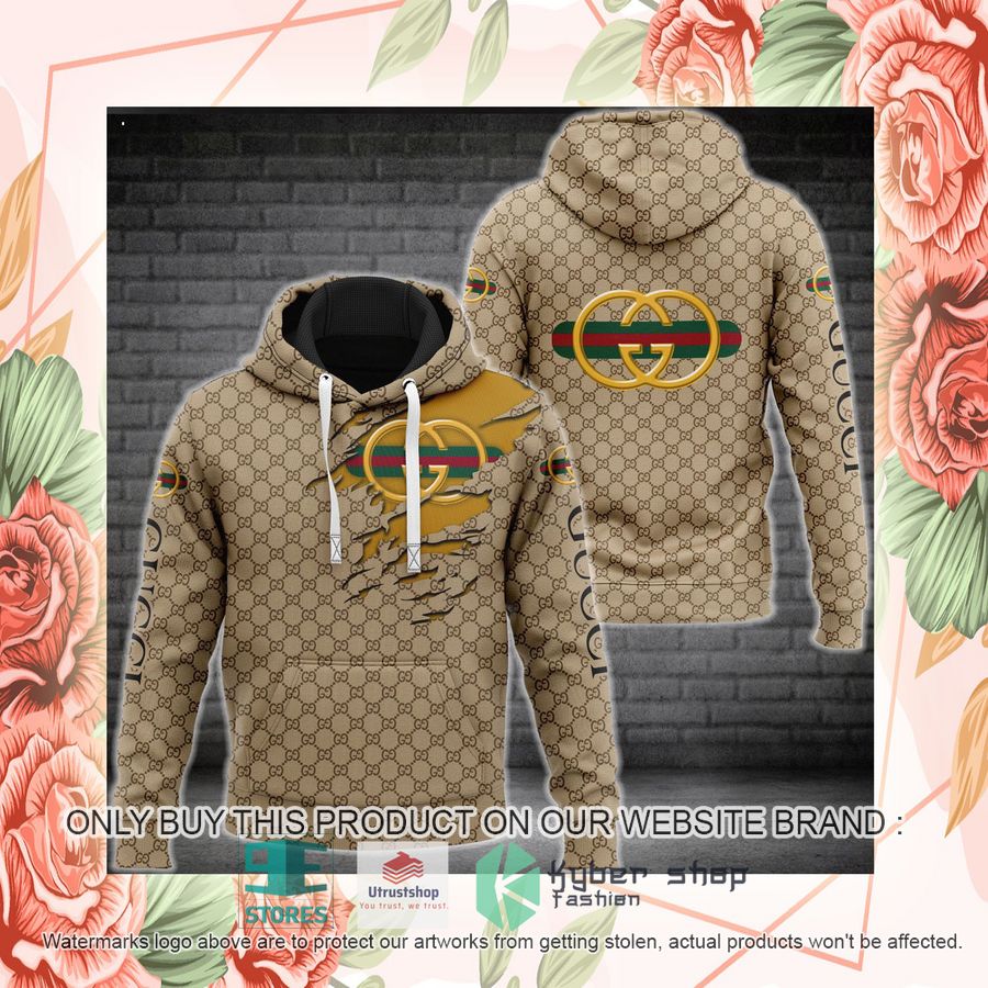 gucci luxury brand khaki pattern 3d hoodie 2 23915