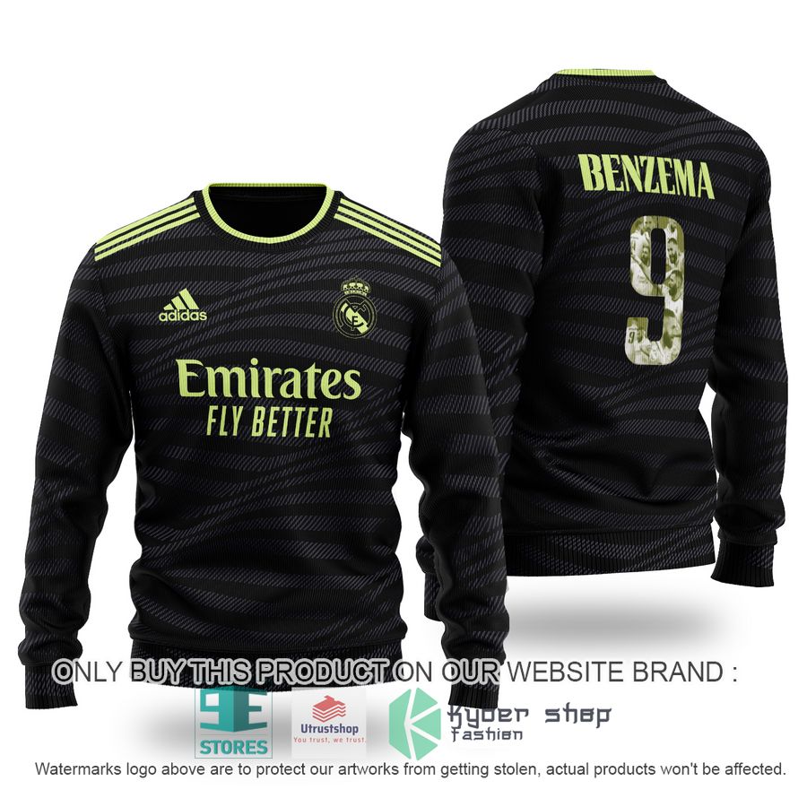 karim benzema 9 real madrid fc adidas black sweater 1 20339