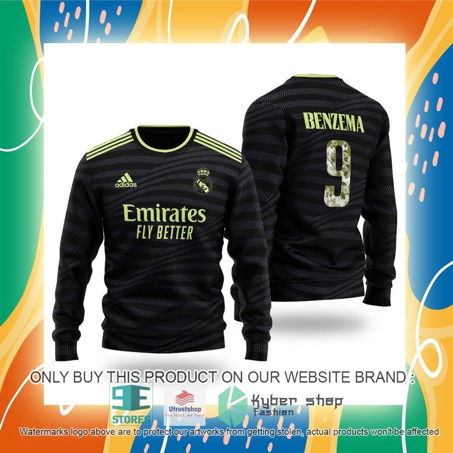 karim benzema 9 real madrid fc adidas black sweater 2 25363