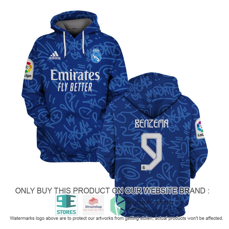 karim benzema 9 real madrid fc adidas la liga blue shirt hoodie 1 65442