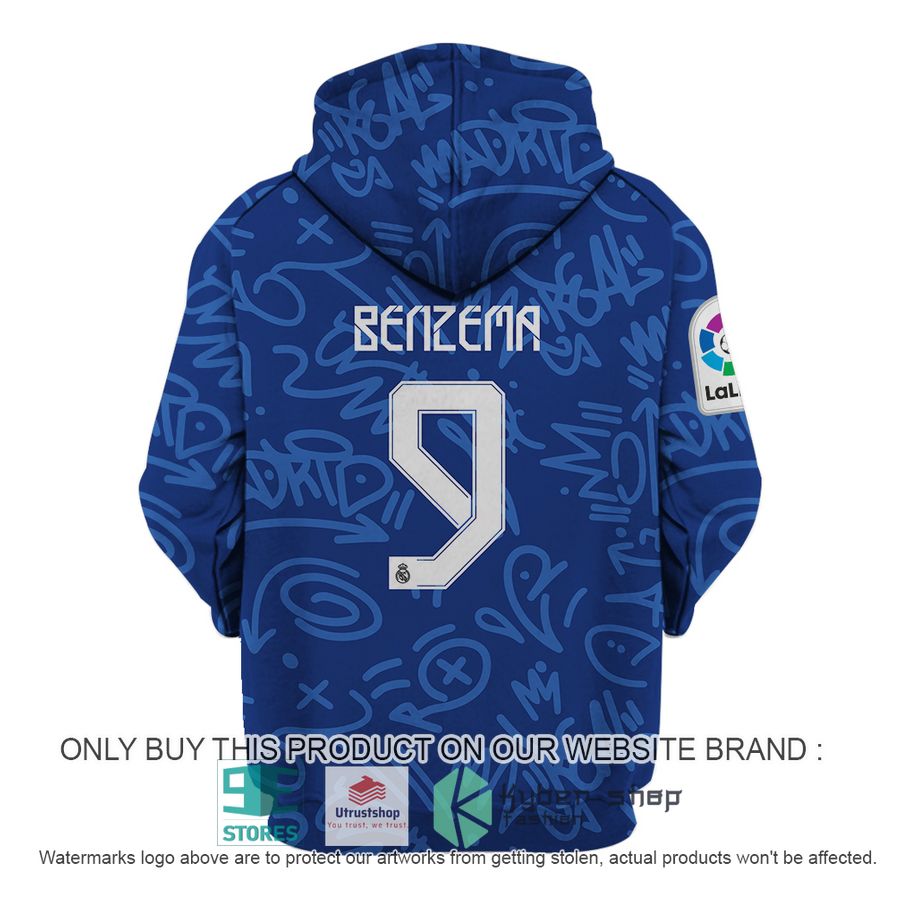 karim benzema 9 real madrid fc adidas la liga blue shirt hoodie 4 18591