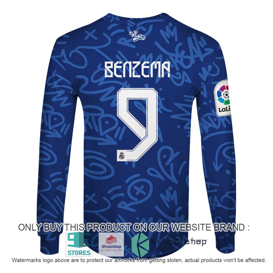 karim benzema 9 real madrid fc adidas la liga blue shirt hoodie 6 8920