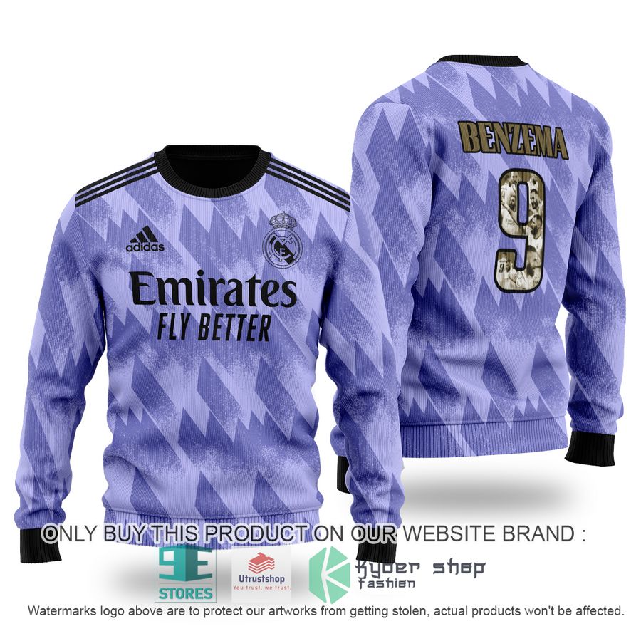 karim benzema 9 real madrid fc adidas purple sweater 1 46667