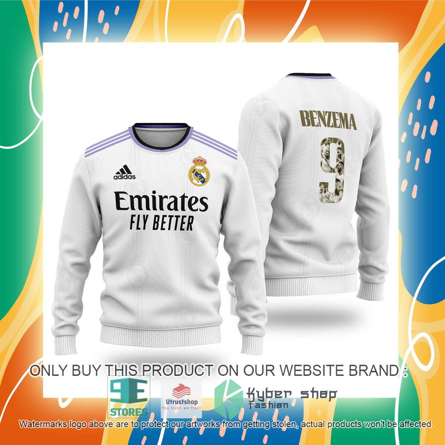 karim benzema 9 real madrid fc adidas white sweater 2 99082