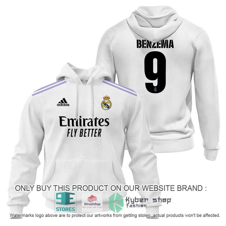 karim benzema 9 real madrid fc emirates fly better white shirt hoodie 1 92952